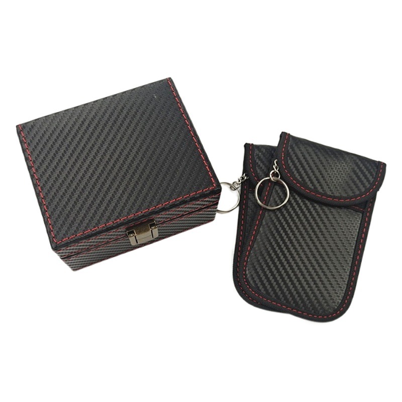 1 small size shielding box +2 carbon fiber key case car signal radio frequency identification anti-theft Faraday cage