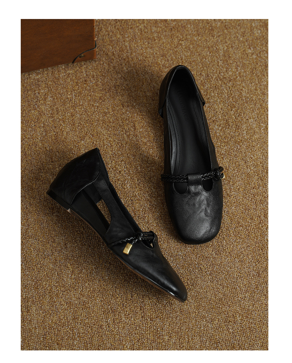 Sandal nữ da cừu mũi kín đế xuồng gót cao 9 cm phong cách Hàn Quốc — màu nâu chi tiết 15
