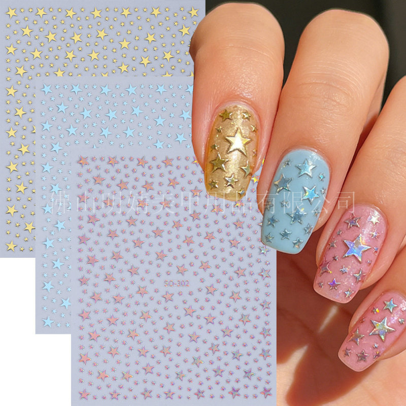 Japanese-Style Nail Stickers Wholesale, Popular on Instagram and Xiaohongshu, Metallic Star Sweet Cool Hollow Five-Pointed Star Nail Decals Japanese-Style Nail Stickers Wholesale, Popular on Instagram and Xiaohongshu, Metallic Star Sweet Cool Hollow Five-Pointed Star Nail Decals