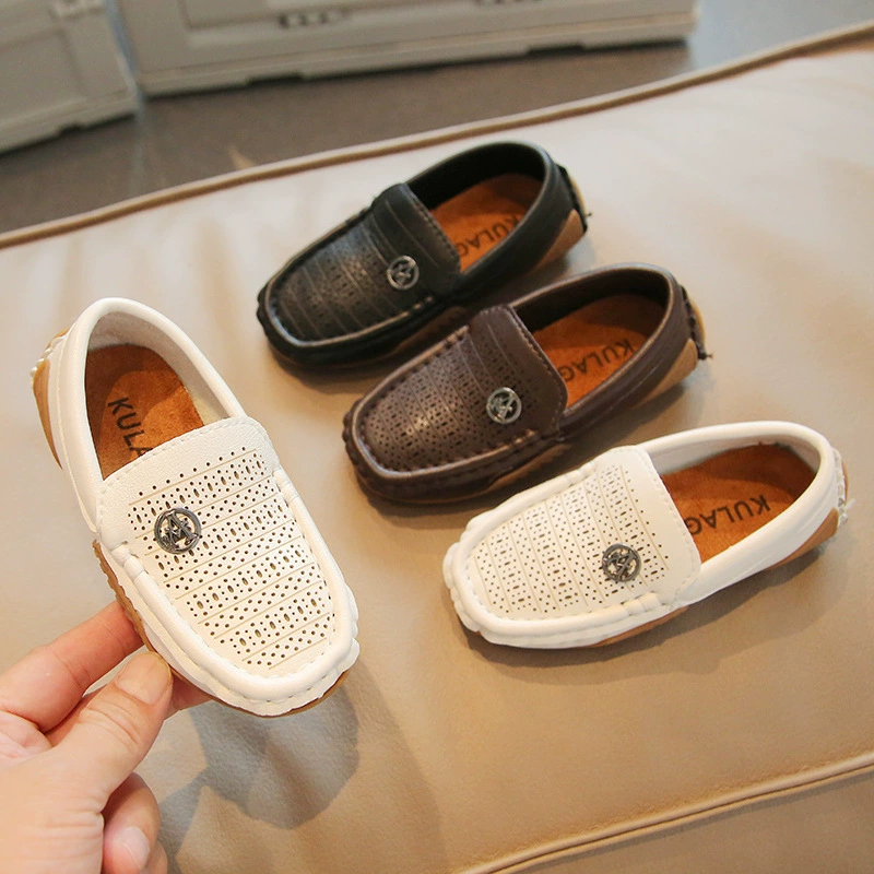 Повседневная детская обувь в британском стиле в горох, полая дышащая кожаная обувь для мальчиков, 2023 летняя новая детская обувь с дырками