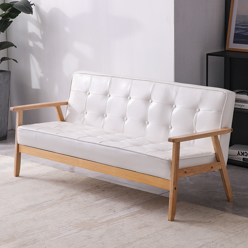 Madera sólida nórdica moderna y simple sofá de cuero para tres personas sala de estar sofá doble tipo pequeño