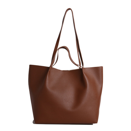 Korean women's large tote bag for 2025 summer trend, large capacity, shoulder bag, simple and retro casual soft PU tote bag