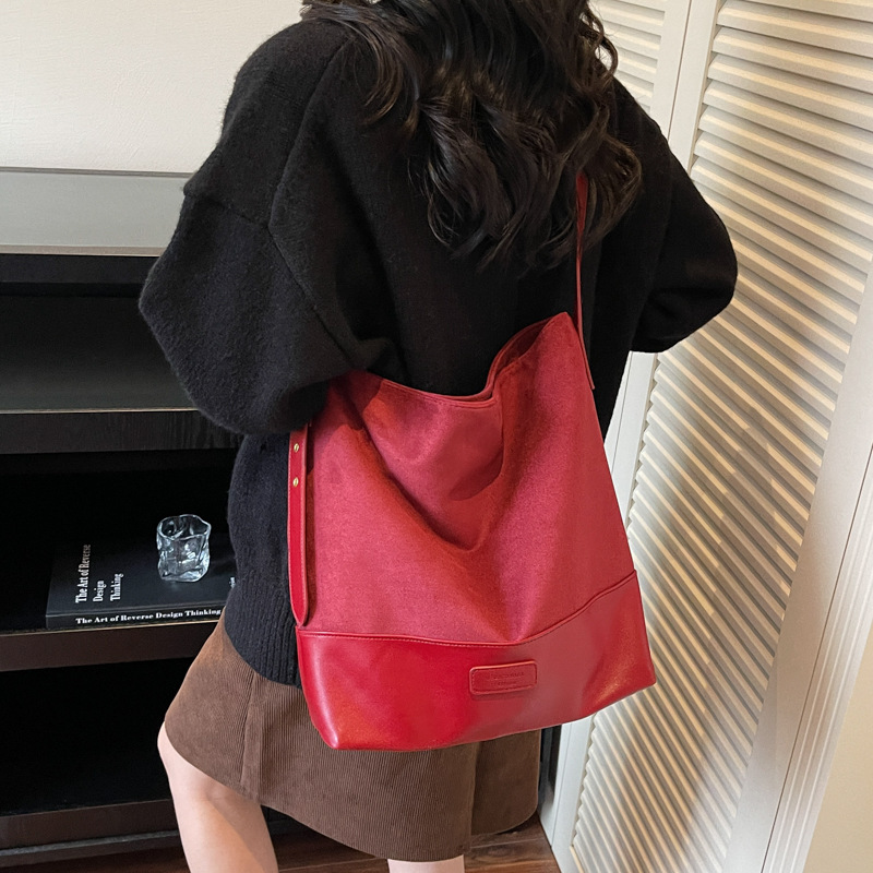 麂皮绒包包女式2025新款潮大容量通勤托特包高级感单肩斜挎水桶包|undefined