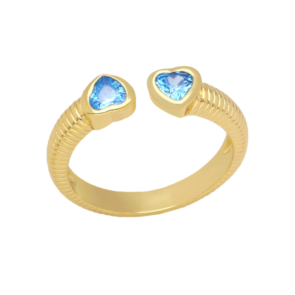 Sweet Heart Shape Copper Open Ring Plating Inlay Zircon Copper Rings