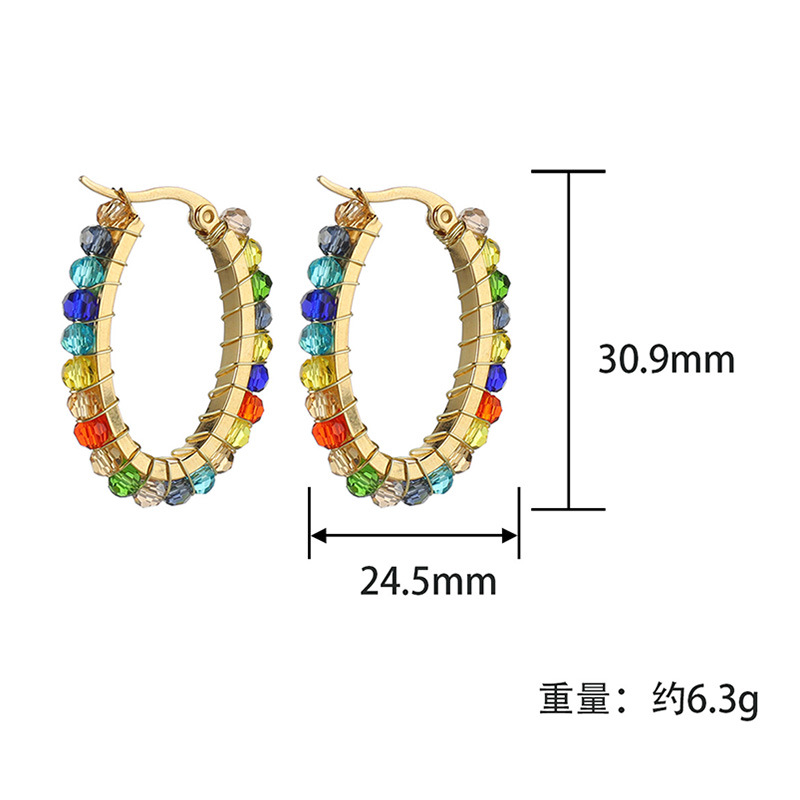 Fashion Crystal Bead Earrings Retro Colorful Stainless Steel Earrings display picture 1