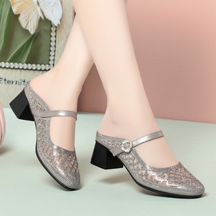 One-Piece Drop-Shipping Half-Slippers for Women, Summer Mesh Thin Style, Mom Shoes, Sandals for Outdoor Wear, Women's Half-Slippers