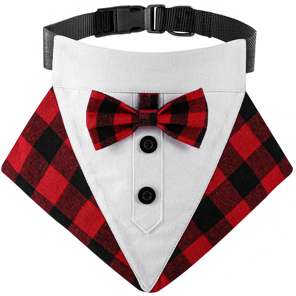 Tanpopo Navidad Plaid arco perro grande saliva toalla mascota perro triángulo toalla collar mascota al por mayor