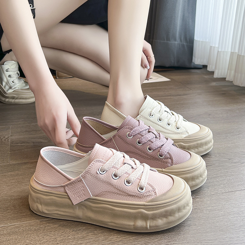 Scarpe sportive casual da donna con suola alta bianco comode_voghion.com