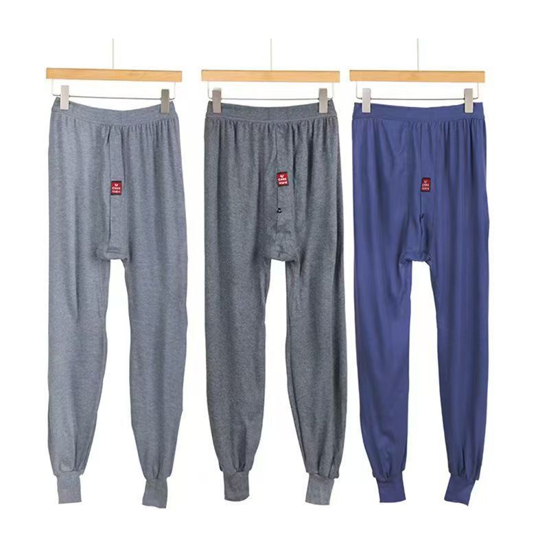 Men's Thick Cotton Thermal Pants for Spring and Autumn, Plus Size, Full-Length Leggings with Cuffs