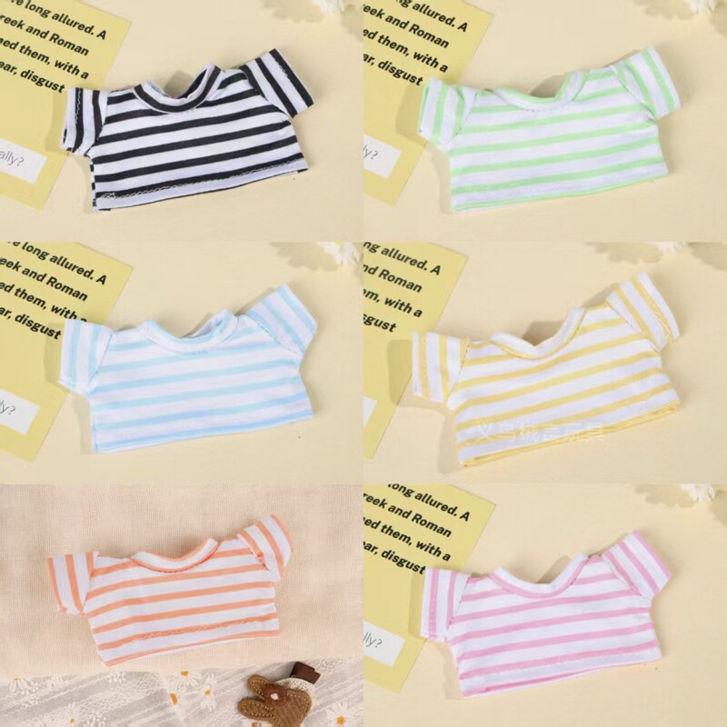 Popular DIY 4-Inch 10cm Doll Clothes Multi-Color Striped T-Shirt for Shelly Cotton Dolls Creative Plush Toys