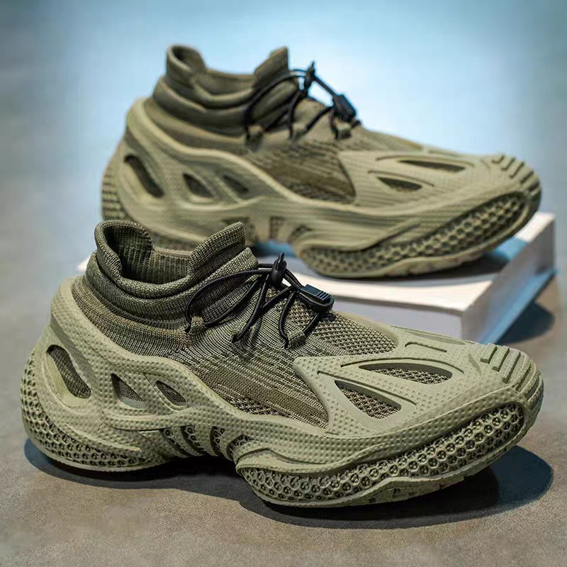 Sports Shoes for Men, New Style Mesh Breathable Comfortable Sock Shoes, Thick-Soled Fly-Knit Simple Mesh Men's Casual Shoes