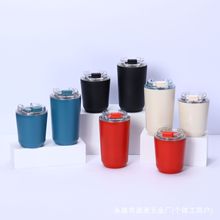新款304不锈钢真空保温杯创意纯色翻盖咖啡杯3Duv可定制礼品杯