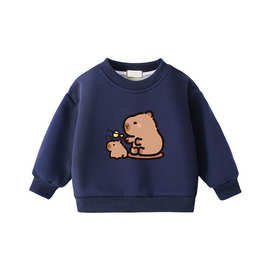 秋冬加厚儿童潮牌水豚君印花长袖套头圆领卫衣学生宽松休闲打底衫