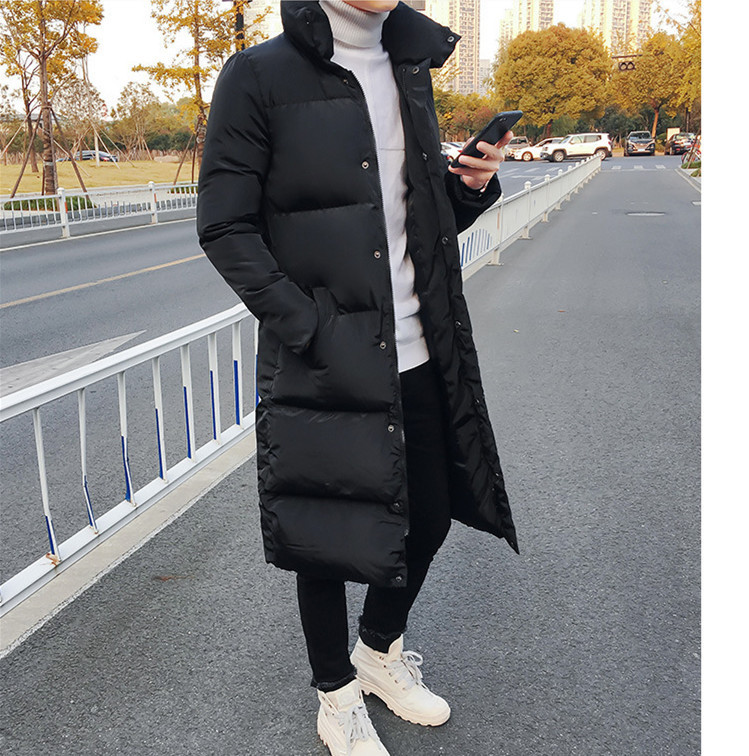 Winter men's extended long cotton-padded clothes for teenagers plus fat stand collar hooded knee cotton-padded jacket coat factory delivery