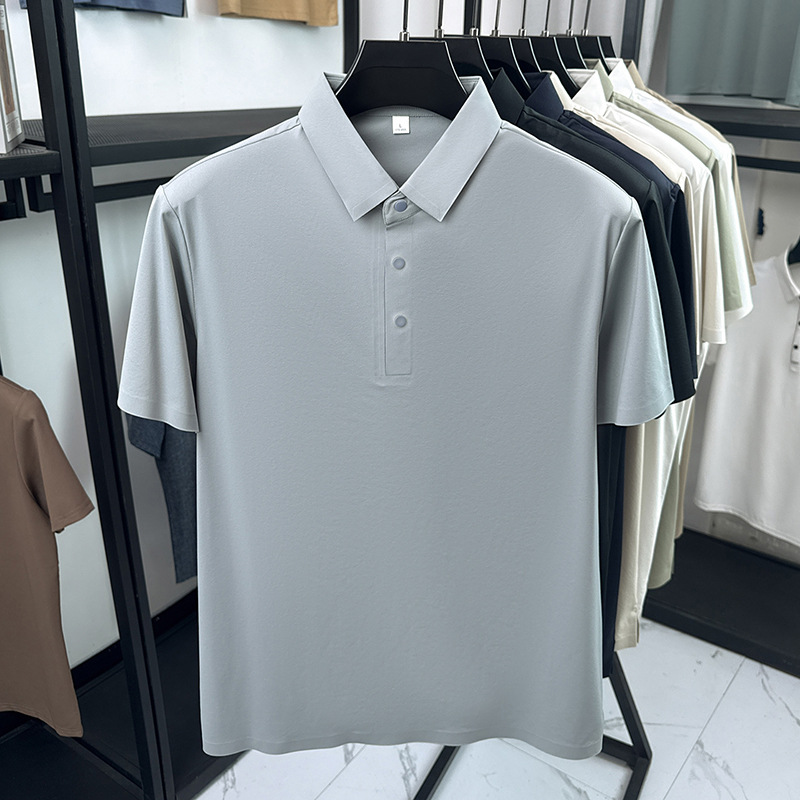 Summer New Style Men's Business Outdoor Casual Simple Lapel Short-Sleeved Polo Shirt Solid Color Breathable and Comfortable Men's Clothing