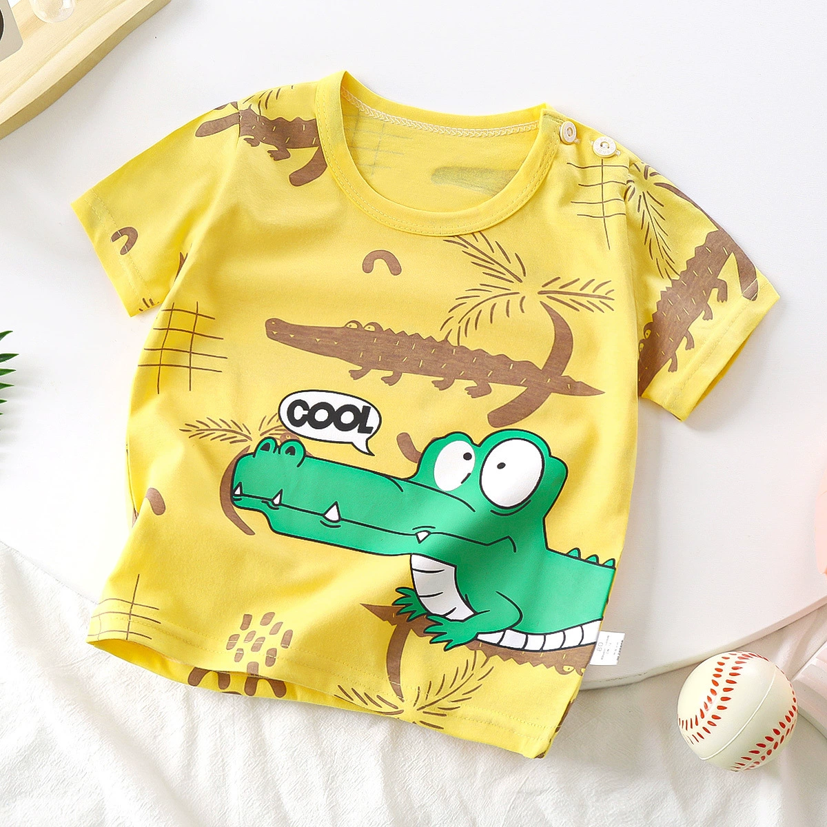 Children's Cotton Summer T-Shirt for Boys, Korean Style, Short Sleeve, Cute Cartoon Prints