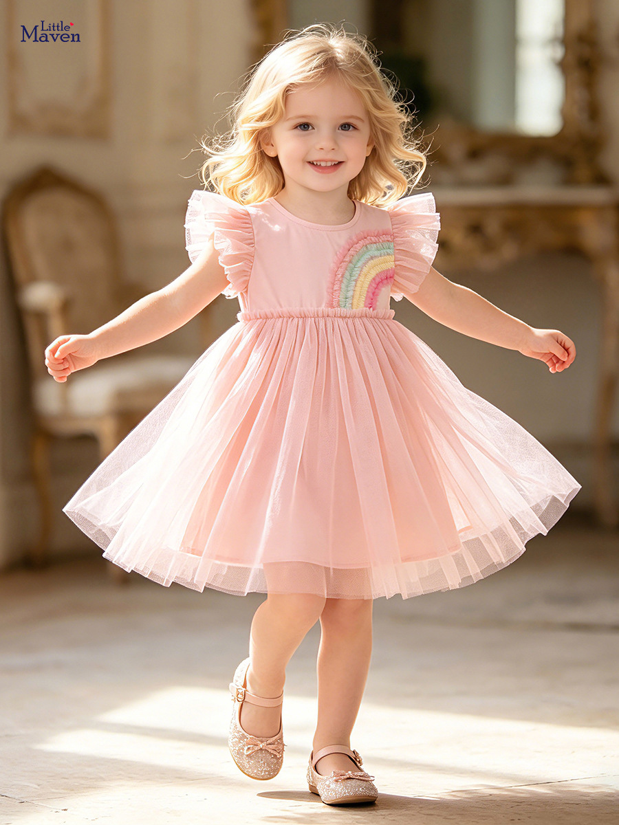Little maven nuevo vestido de niña falda de bebé de gasa de red de verano vestido de princesa para niños lindo europeo y americano