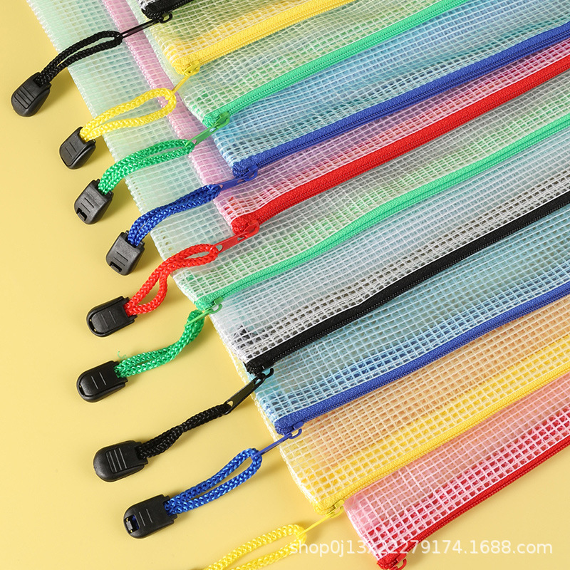 Directo de fábrica A4 bolsa de archivo transparente bolsa de malla de cremallera engrosada bolsa de papelería de estudiante a prueba de agua bolsa de archivo de material