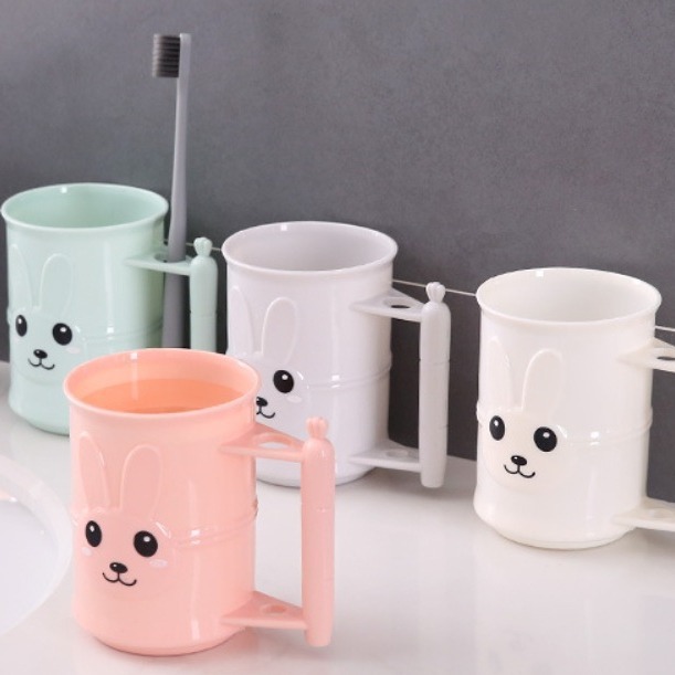 Cute conejo de dibujos animados simple taza de enjuague con mango taza de baño de pareja artículos de higiene domésticos
