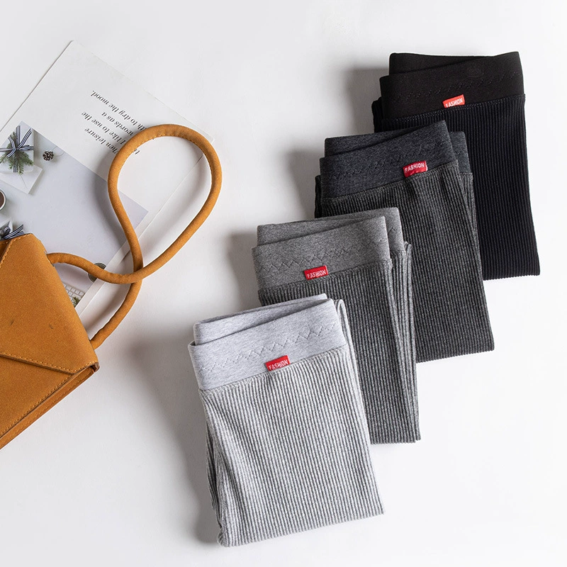 Леггинсы женские Верхняя одежда весенне-осенние нити серые эластичные Плюс сайз форс тонкие с высокой талией утягивающие до щиколотки осенние брюки