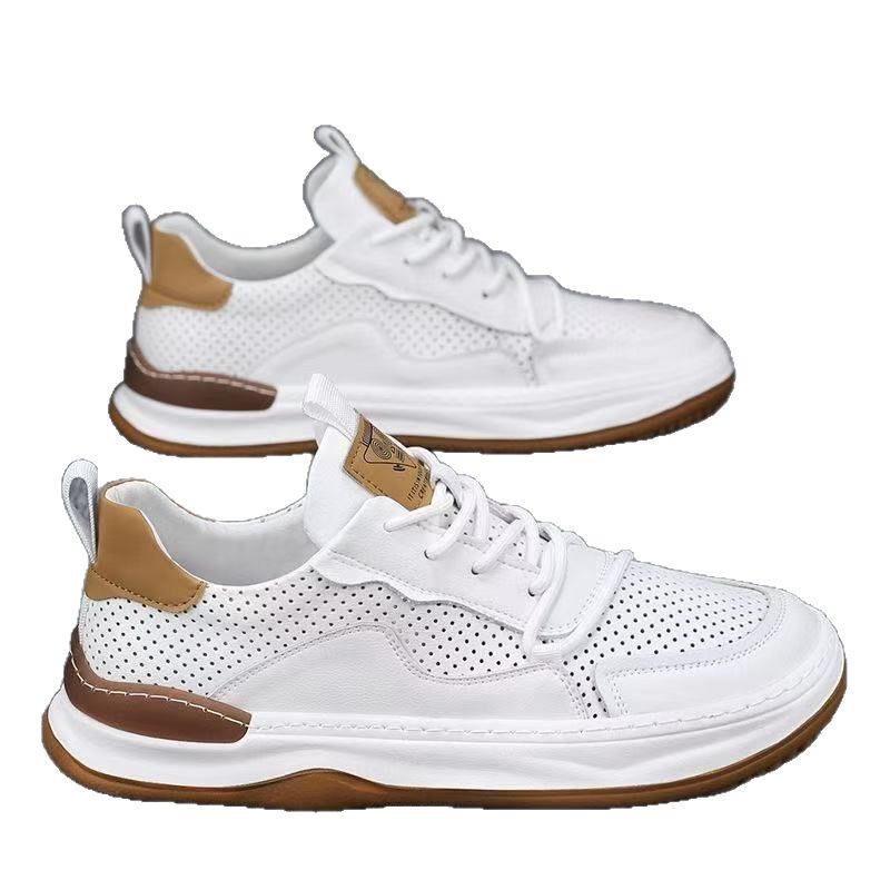 2025 nuevos zapatos blancos, suela suave, pies no cansados, huecos, transpirables, suela suave, zapatos de moda coreanos, zapatos planos, sensación de alta gama para hombres
