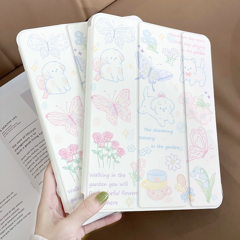 Flying Butterfly Puppy iPad Case 11th Gen Pro/Air8 6th Gen 10.2/9.7 70% off Airbag Drop Protection with Pencil Slot