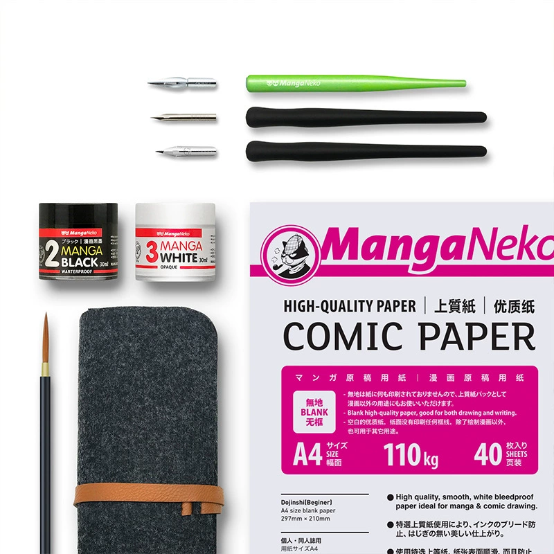 Japanese zebra, comics painting, pen, black pencil case, coloured pencils