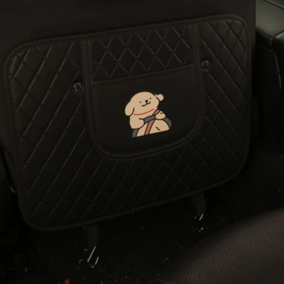 Car Seat Back Anti-Kick Pad Chair back anti-kick pad - quilted-embroidered-driving-puppy-anti-kick-mat-black-driving-yellow-dog