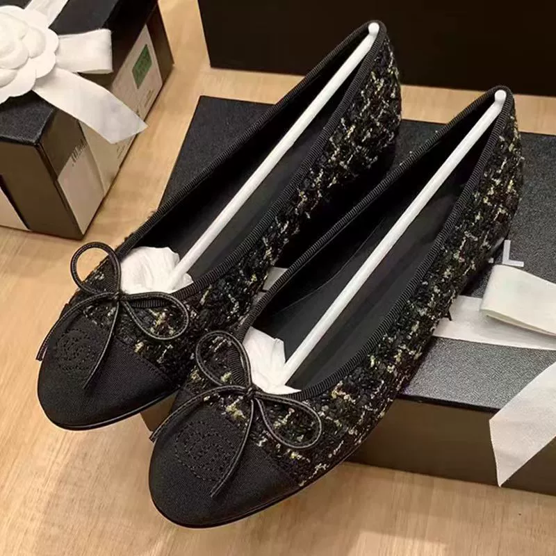 Летняя обувь, балетки с бантом, стиль Chanel, натуральная кожа