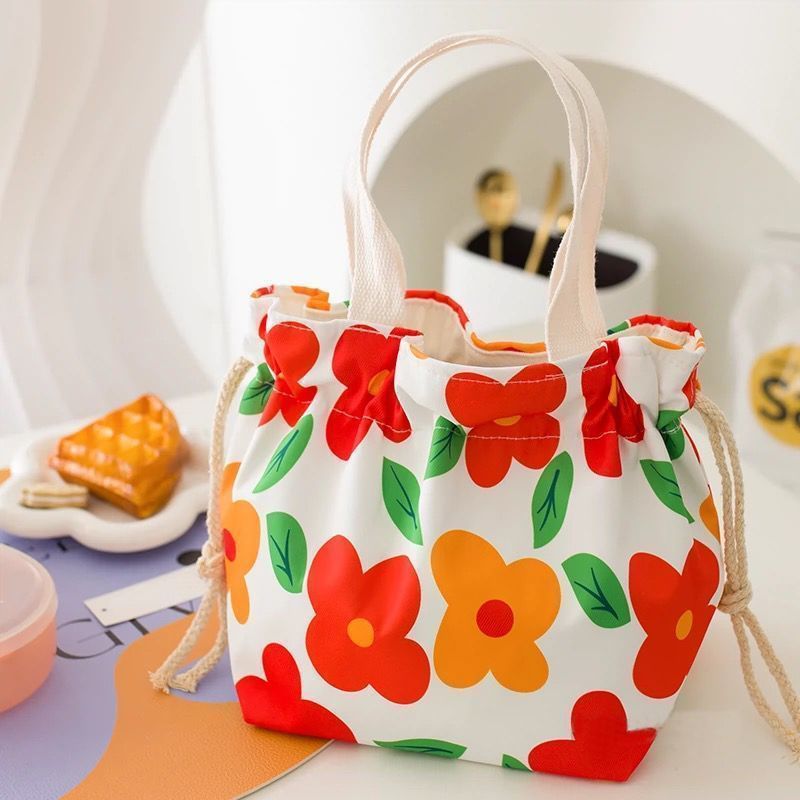 Bento con cordón, lonchera japonesa, bolso de trabajo, bolsillo portátil para estudiantes con bocas de arroz, lona linda impermeable