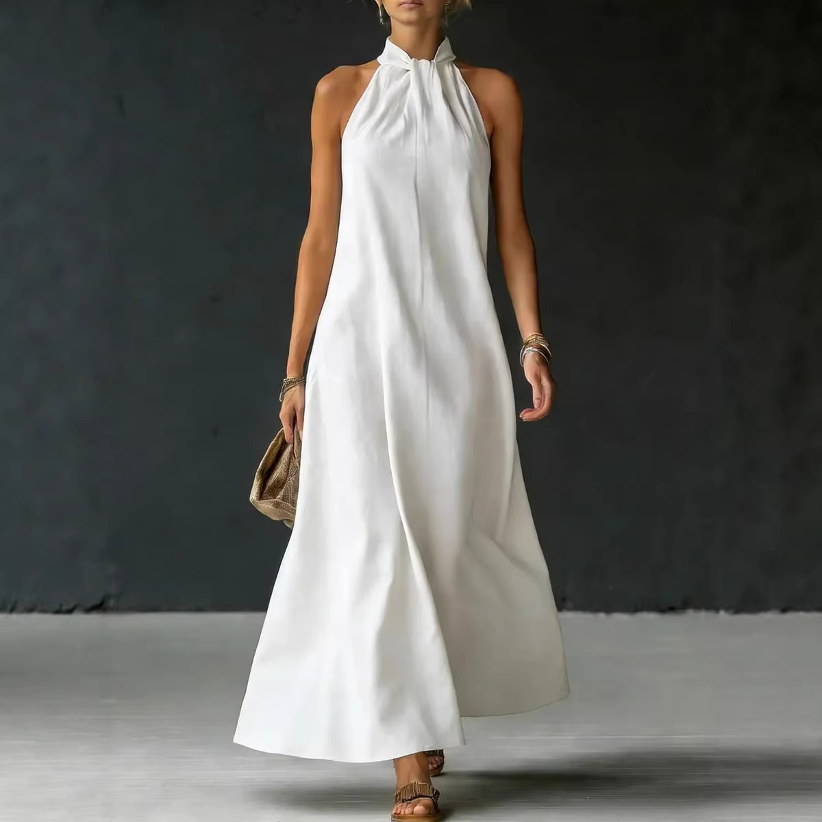 Women's Off-Shoulder Cross Front Bodycon Midi Dress, Sleeveless High Waist Knitted Dress For Casual Spring Summer Wear_ecoleips.com