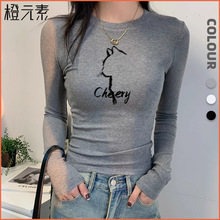 橙元素2025韩版长袖T恤女装修身显瘦上衣设计感百搭打底衫可外穿