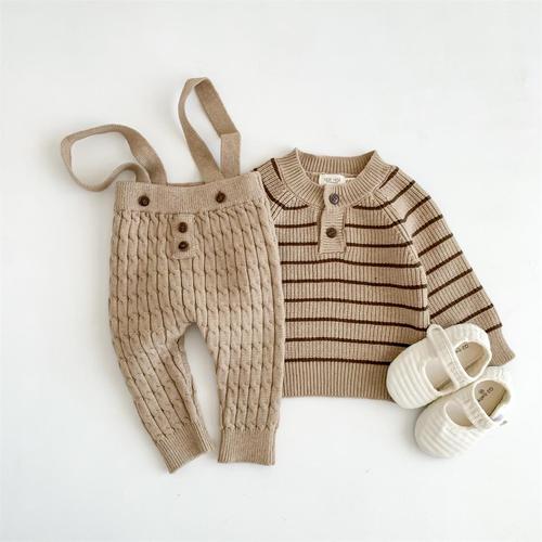 ins Korean style infant and toddler spring and autumn round neck long-sleeved sweater knitted top newborn overalls trousers suit