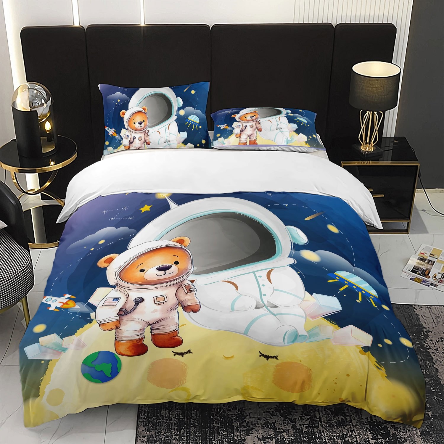 Cartoon Astronaut Digital Printed Edredon Kit Textile Transpirable Transfronterizo Fuente TEMU / JIT