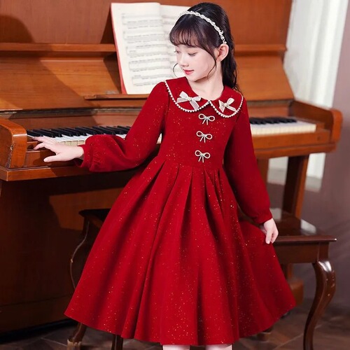 Children's lady dress long-sleeved girl's spring and autumn dress large children's style doll collar girl's dress princess dress
