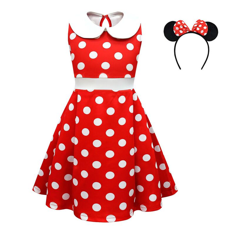 Summer Polka Dot Princess Dress Mickey and Minnie Dress Girls Vest Dress Dress Headband 80783