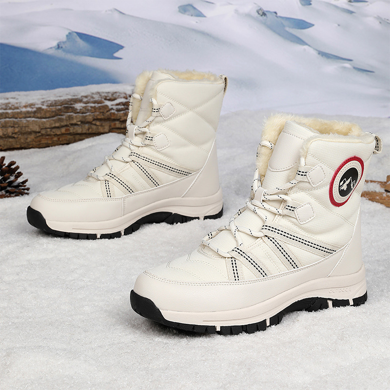 2025 nuevas botas de nieve de lana artificial corta transfronteriza al aire libre de invierno para mujeres con cordón deportivo espeso zapatos de algodón casuales