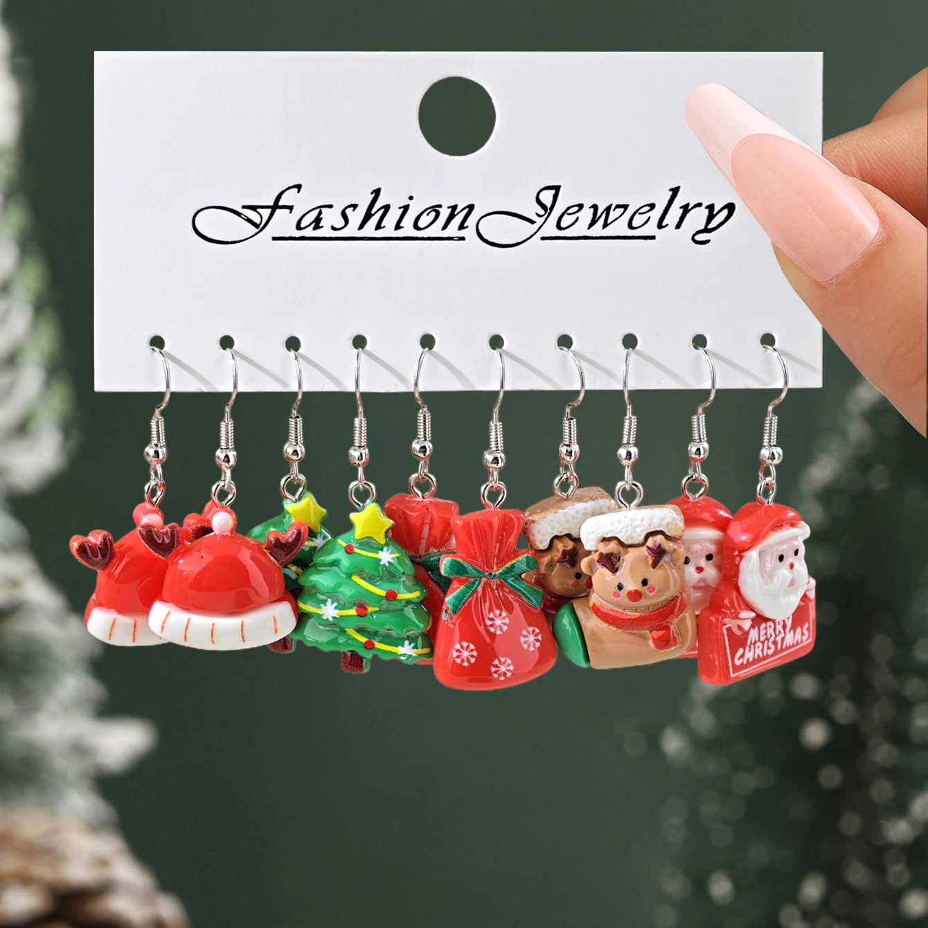 12pcs transfronterizos venta caliente pendientes de Navidad creativos Papá Noel muñeco de nieve lindo pequeño alce set de regalo
