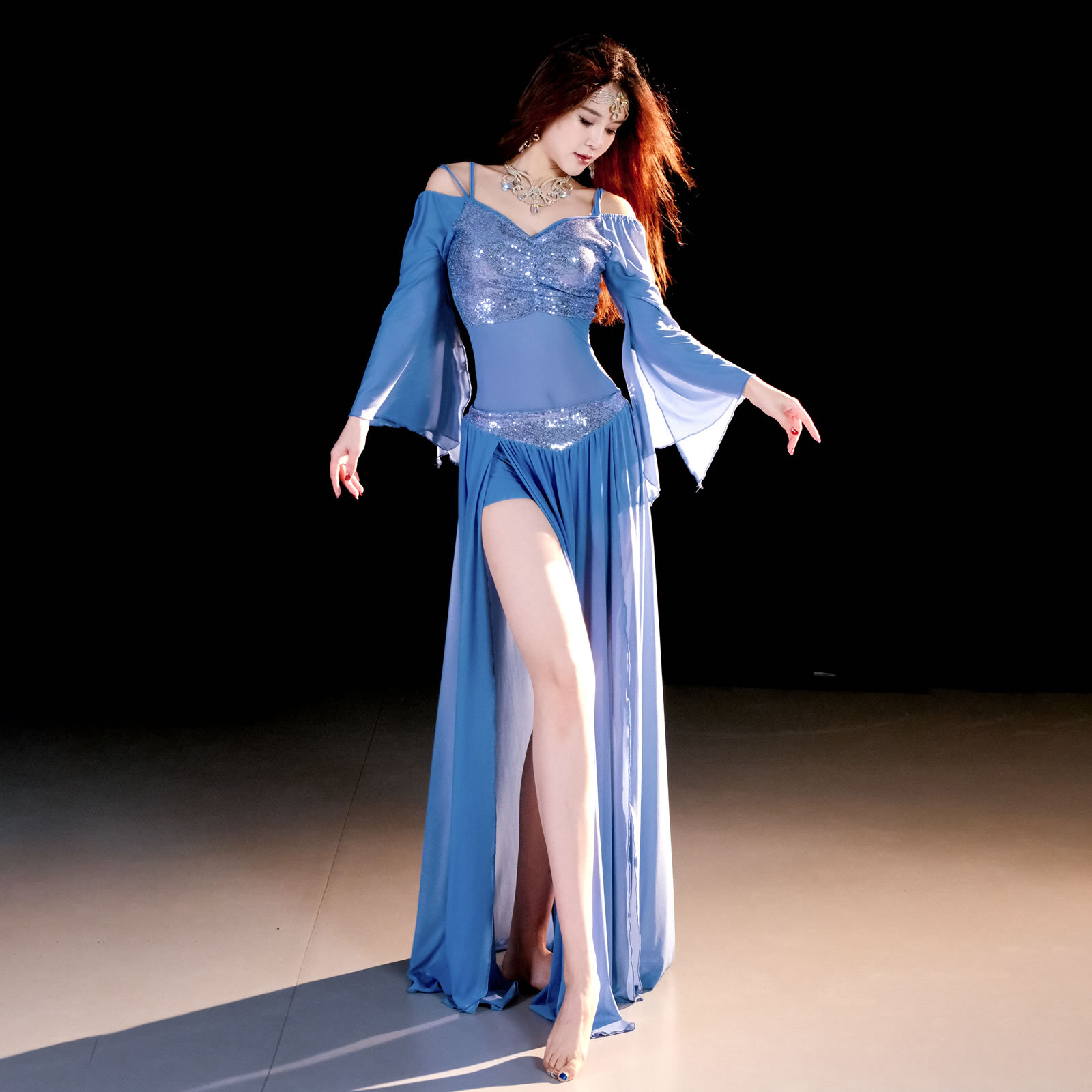 레이크블루 [2종세트/시우아] 상의+스커트, 스커트에는 안전바지가 포함되어 있습니다. / M
