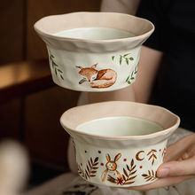 中古风高颜值草帽碗沙拉碗陶瓷燕麦酸奶碗个人专用早餐碗跨境出口