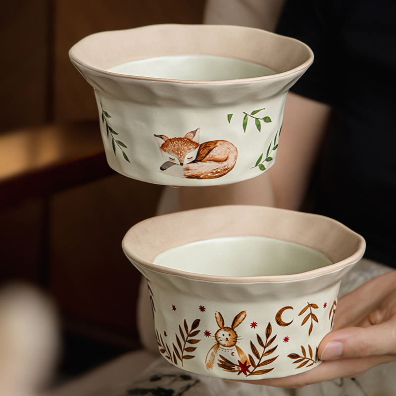 中古风高颜值草帽碗沙拉碗陶瓷燕麦酸奶碗个人专用早餐碗跨境出口