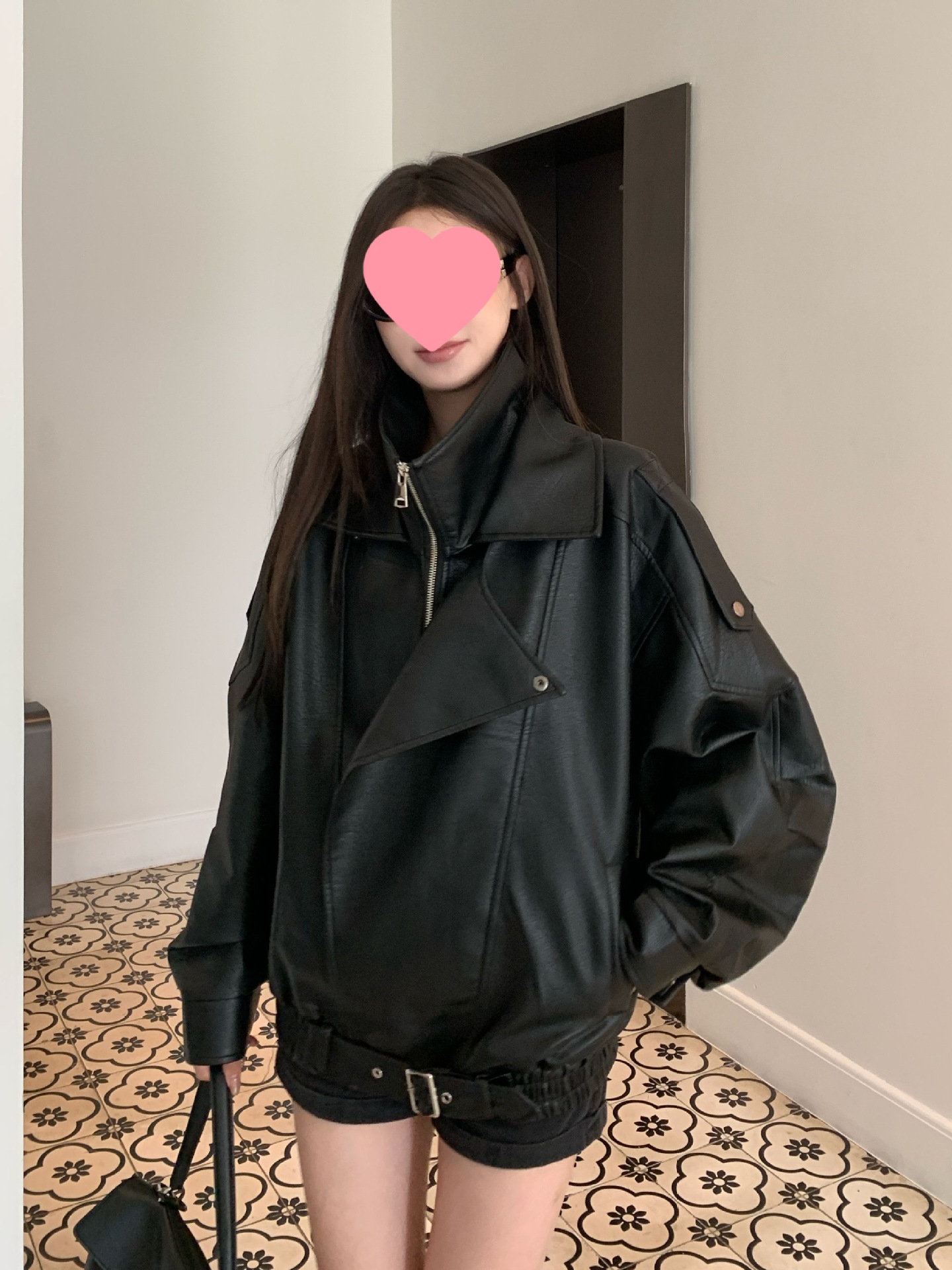 Black Retro Leather Jacket for Women, Autumn New Style, Cool and Stylish Petite Biker Jacket Top