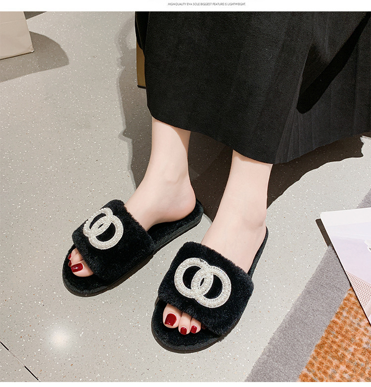 Fellhausschuhe im Feenstil für Damen zum Tragen von Oberbekleidung, neu, für den Innenbereich, weiche Sohle, bequem, einzeilig, offene Zehenpartie, Baumwolle_voghion.com