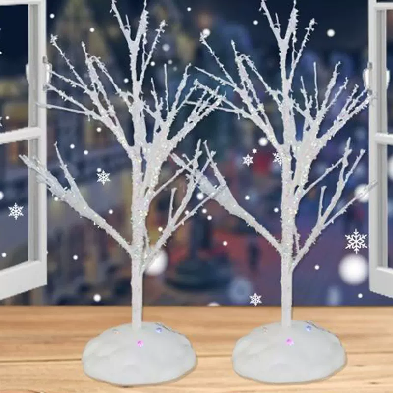 迷你圣诞树沾花雪松圣诞树带灯七彩白树枝枯树节日装饰氛围灯批发