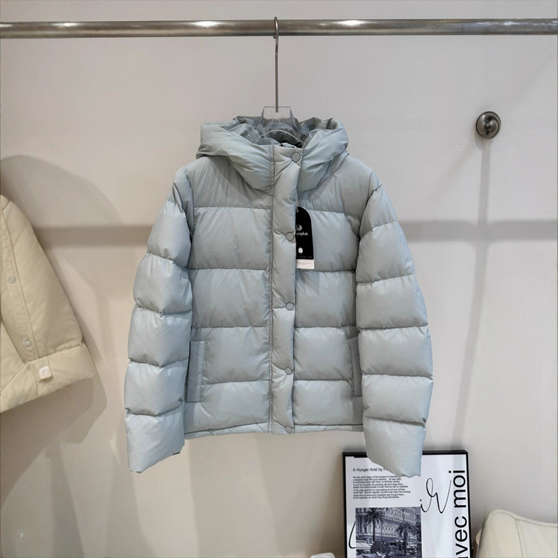 平湖95白鸭绒羽绒服女2025新款韩版短款连帽小个子紫色面包服外套|undefined