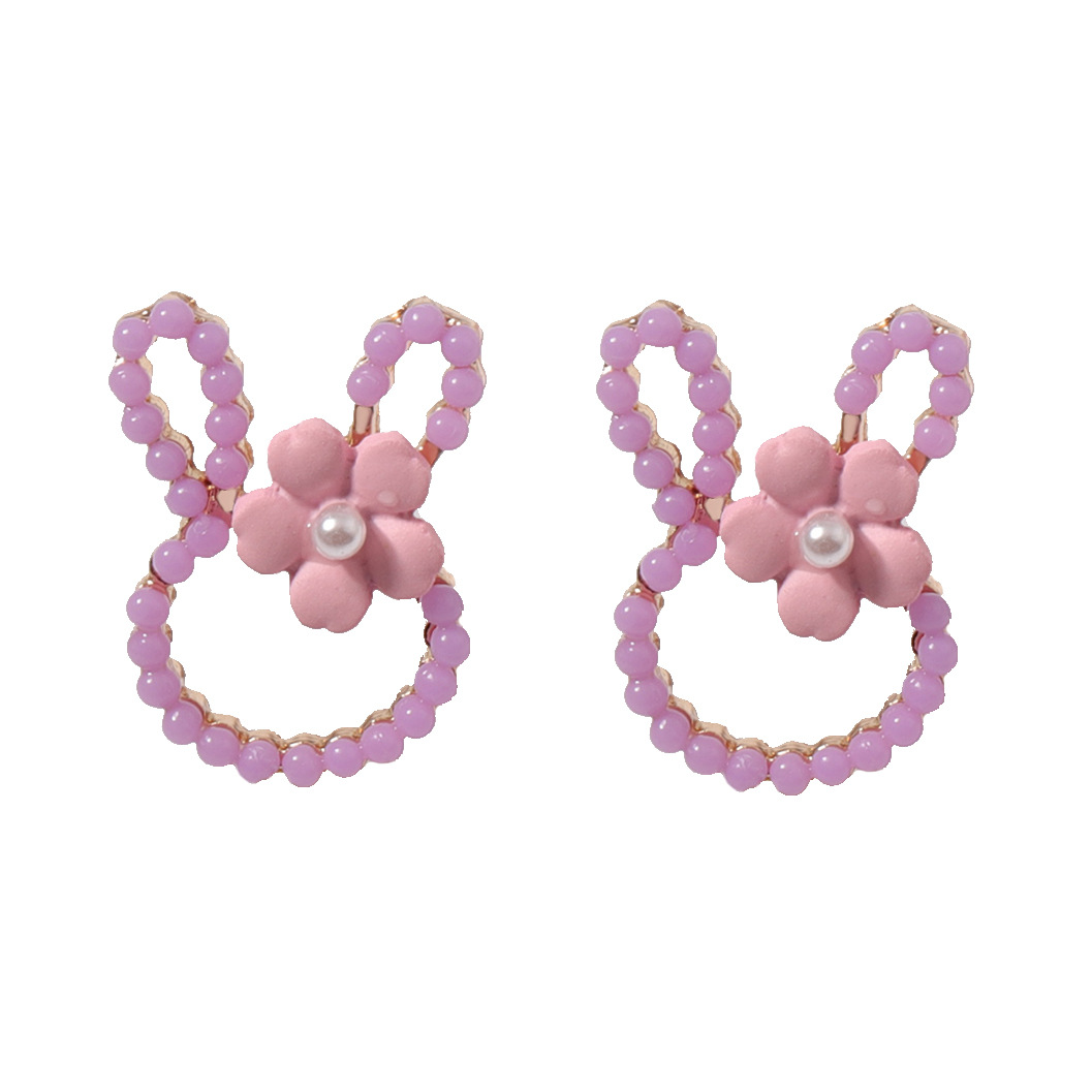 1 Pair Cartoon Style Cute Rabbit Flower Plating Inlay Zinc Alloy Imitation Pearl Ear Studs display picture 5
