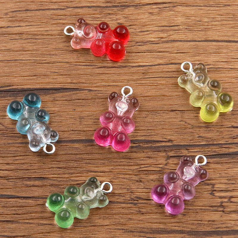 6 colors 12 * 21mmDIY resin acrylic accessories gradient color bear pendant luggage mobile phone pendant