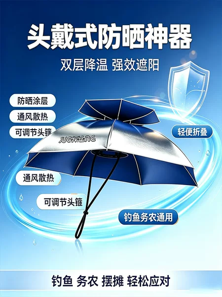 New titanium silver multifunctional umbrella hat, head-mounted umbrella, sunshade hat, portable thickened umbrella hat, sunshade hat