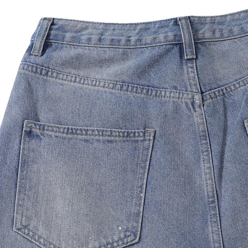 Men's Clothing High Waisted Plus Size Straight Leg Jeans Rhinestone Washed Denim Loose Fitting For Men European And American Style_voghion.com