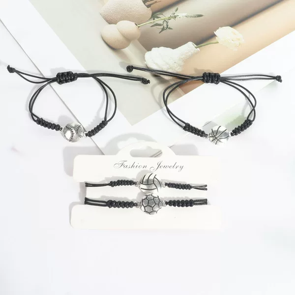 Student Couple's Handmade Woven Alloy Baseball, Football, Basketball, Volleyball Bracelets, Team Fan Party Gifts